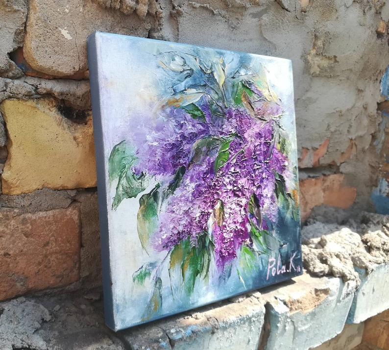 Lilac painting original. Purple wall art canvas. Flowers art Etsy