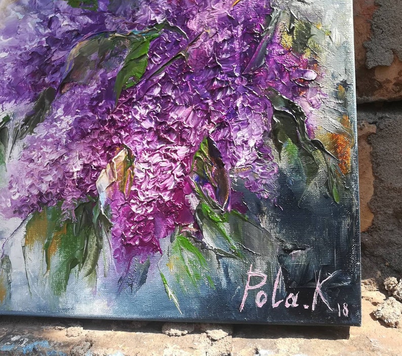 Lilac painting original. Purple wall art canvas. Flowers art Etsy