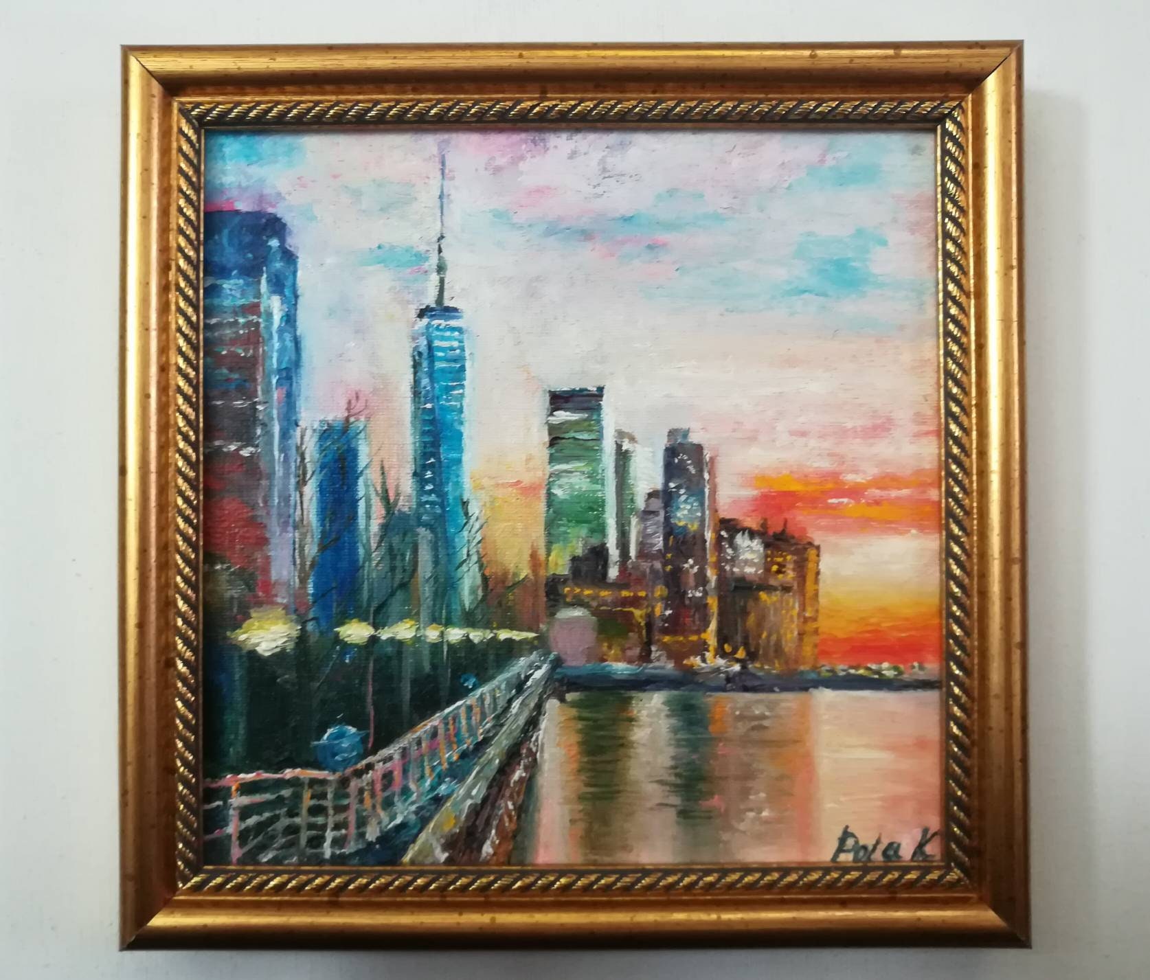 New York city small painting. Cityscape framed art. Small gift Etsy