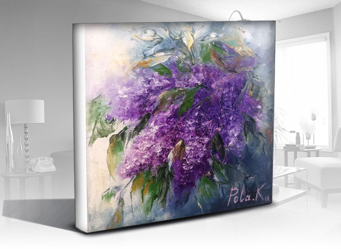 Lilac wall art print on canvas. Purple flowers contemporary. Etsy