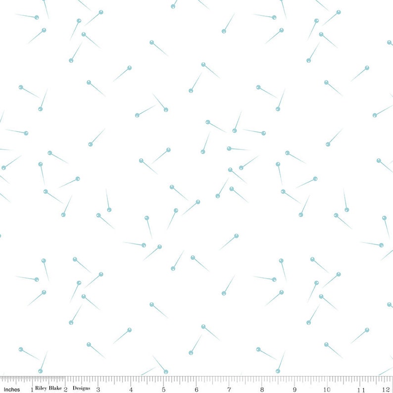 Aqua on White Pin Drop Fabric by Christopher Thompson for Riley Blake Designs