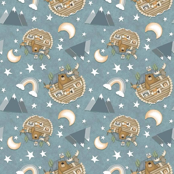 Dream Big Little One - Tossed Arks Blue Print - by Shelly Comiskey for Henry Glass Fabrics