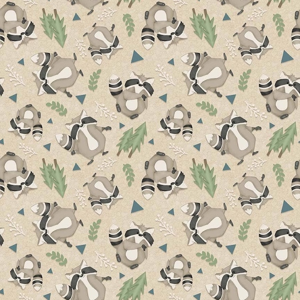 Dream Big Little One - Tossed Raccoons Beige Print - by Shelly Comiskey for Henry Glass Fabrics