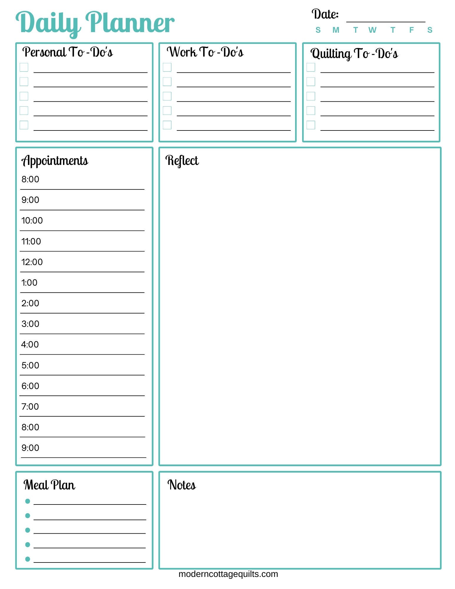 Printable Daily Journal Planner by Modern Cottage Quilts - Etsy