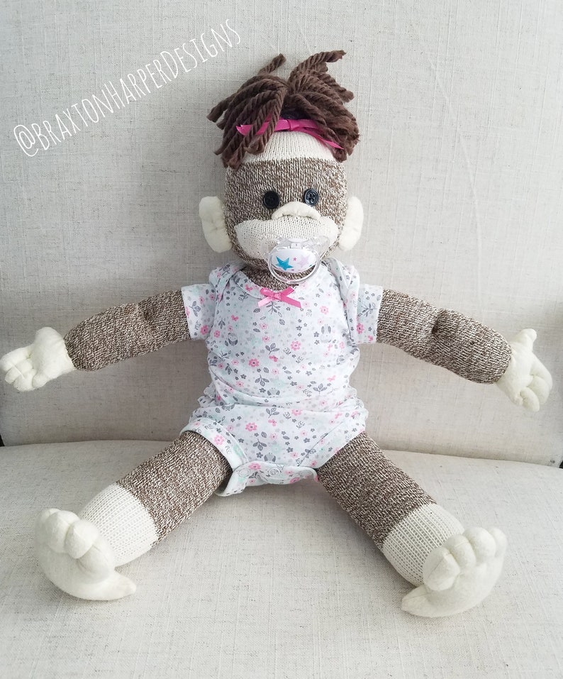 Sock Monkey Baby Stuffed animal,plush,original Rockford socks ToddlerKid toy.