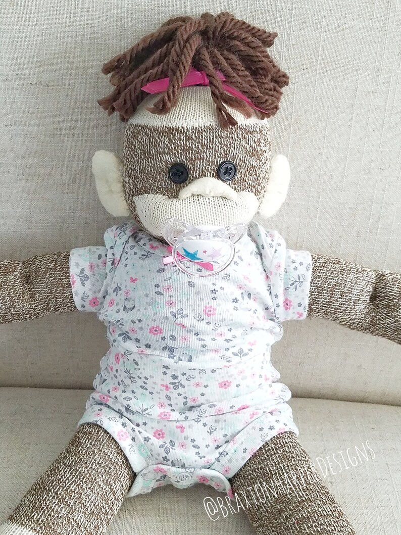 Sock Monkey Baby Stuffed animal,plush,original Rockford socks ToddlerKid toy.