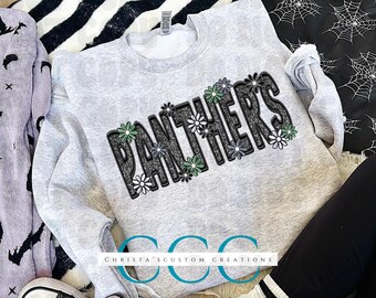 Panthers Faux Glitter PNG: Retro Flower Letters, School Spirit (Digital Download)