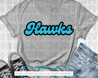 Hawks Retro Script PNG: Team Spirit Design auf Blau & Schwarz (Digitaler Download