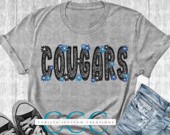Cougars Black Glitter PNG: Retro Flower Letters, School Spirit (Digital Download)