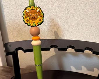 Sunflower Highland Cow Beaded Pen | Refillable Ballpoint | Farmhouse Desk Accessory