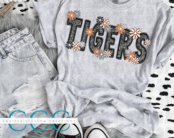 Tigers faux glitter black floral png school spirit tigers