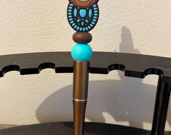Western Turquoise Cowgirl Hat Beaded Pen | Refillable Desk Accessory