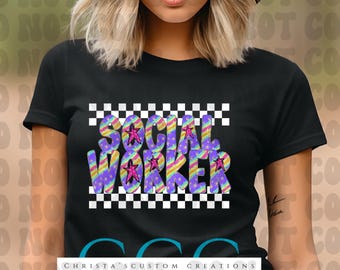 Regenbogen Swirl Sozialarbeiter PNG | Buntes Sternenmuster | Digitaler Download | Transparenter Hintergrund | Sublimationsdesign