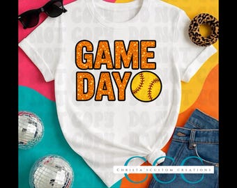 Softball Game Day Faux Sequin PNG: Shirt Design (Digitaler Download)