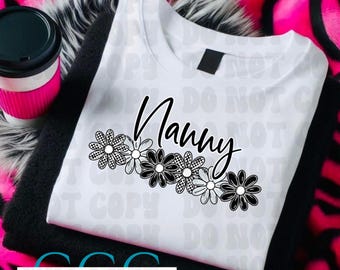 Nanny black and silver floral  png