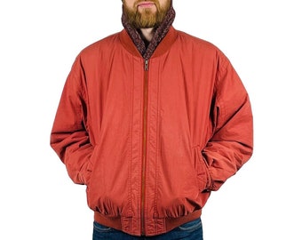 Vintage Autumn Red Men's Bomber Jacket | Unique Gift for Him, 90s Style Clothing | Classic Fall Clothing | Men's Vintage Clothes