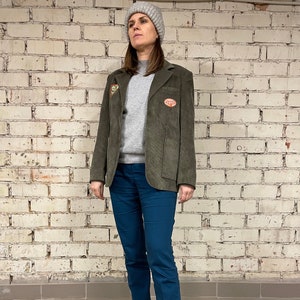 Women&#39;s Blazer / Velvet Blazer / Fitted Blazer / Grey Jacket / Vintage Blazer / M Size / 38 / 162 cm / Gift for Her
