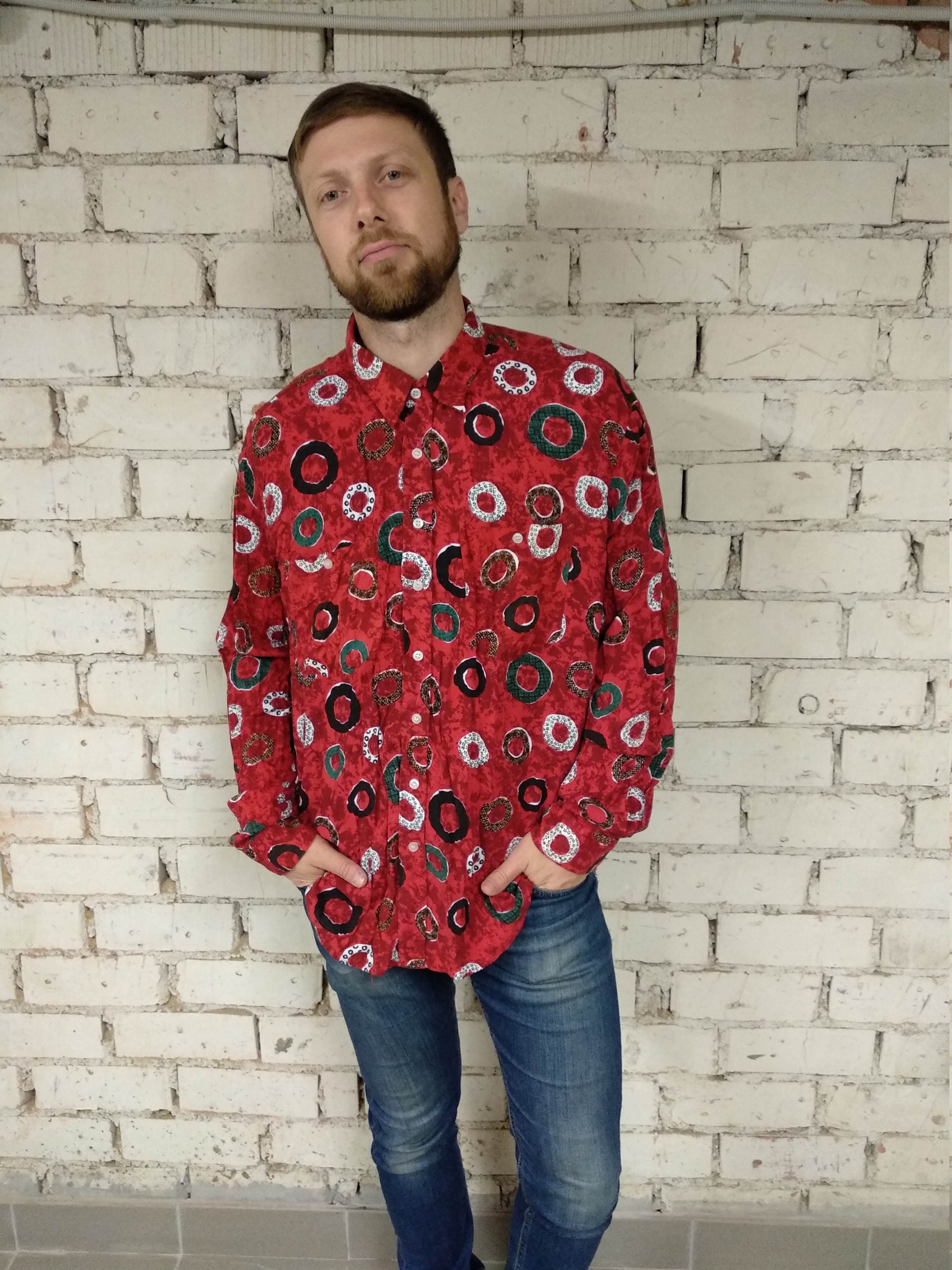Men's Shirt / Shirt With Pattern / Viscose Shirt / Red - Etsy UK