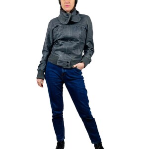 Vintage Grey Leather Bomber Jacket - Women's 90s Short Jacket