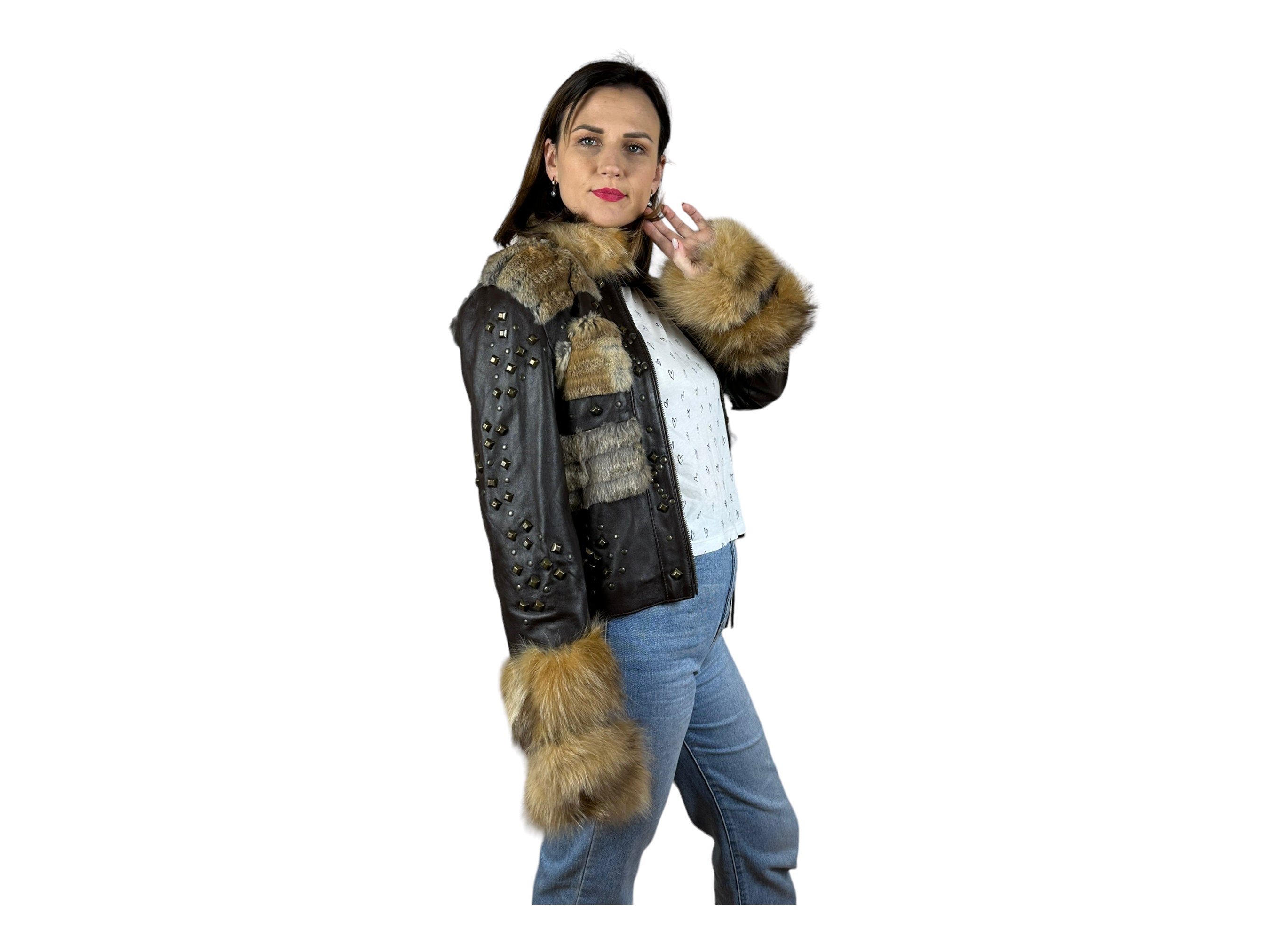 JEANASIS 【eL】Fur LeatherJacket Vintage Leather Jacket With Fur, Italian Quality, Without