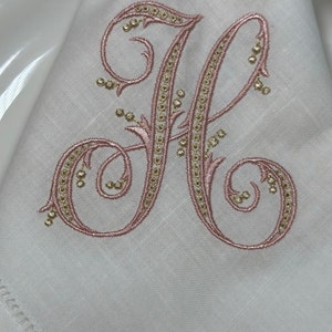 Embroidered napkin, hemstitched linen napkin, monogrammed napkins, monogrammed dinner napkin
