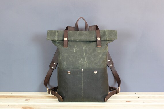 waxed canvas roll top backpack