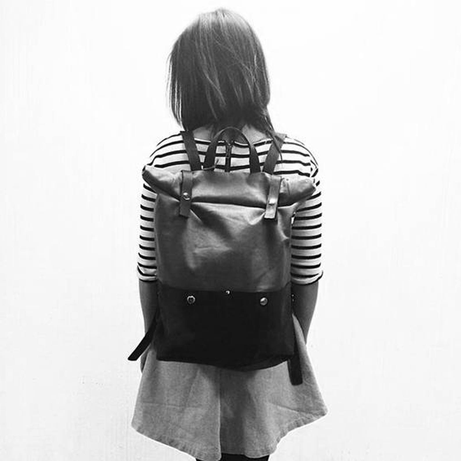 Waxed Canvas Backpack Rolltop Backpack Leather Backpack Canvas Etsy