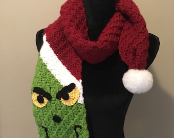 Ladies' The Grinch Hand Crocheted Holiday Santa Scarf