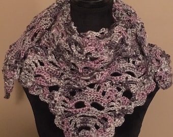 Ladies' Lost Souls Crocheted Scarf/Shawl in Purple/Gray
