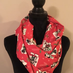 Ladies&#39; Disney Mickey and Minnie Mouse Red Christmas Infinity Scarf- LIMITED AVAILABILITY!