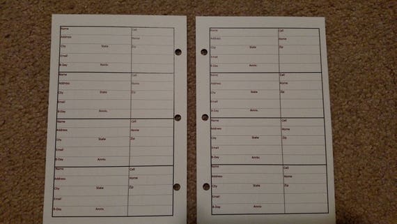 mini binder 5 1 2 x 8 1 2 address book inserts 3 hole punched etsy