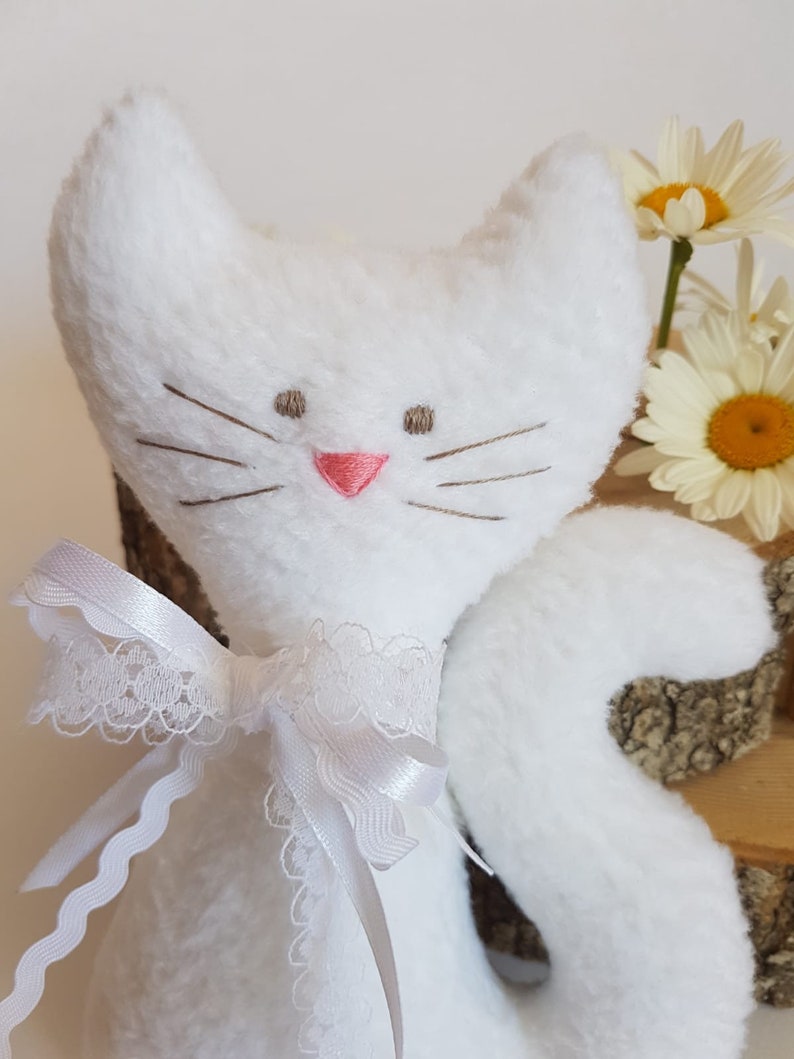 Kitty cats Baby doll Gift for cat lover Kids room decor White cat Embroidered cat Beautiful cat Gift for little girl wedding Animal toys