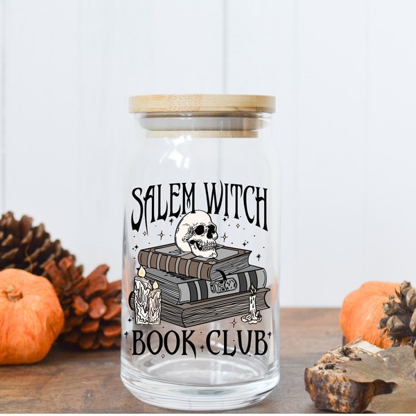 Salem Witch Book Club | UV DTF Transfers | Cup Wrap | Glass Can Cup  Decal | uv dtf Decal | Spooky Season | Fall Vibes | Laptop Sticker