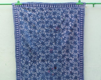 Indigo Kantha Quilt Handmade Throw Hand Block Indigo Print Hand Stitched Indigo Cotton Blanket Kantha Bedspread Reversible Quilt Bedcover