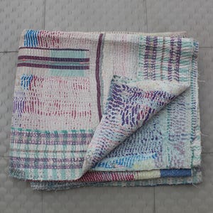One of a Kind Vintage Kantha Quilt - Bohemian Style Throw & Blanket, Handmade Indian Cotton Beding, Bengal Kantha Quilt Fbric