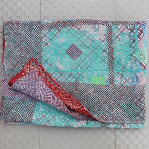 Vintage Indian Kantha Quilt: Reversible Handmade Cotton Bedding Throw
