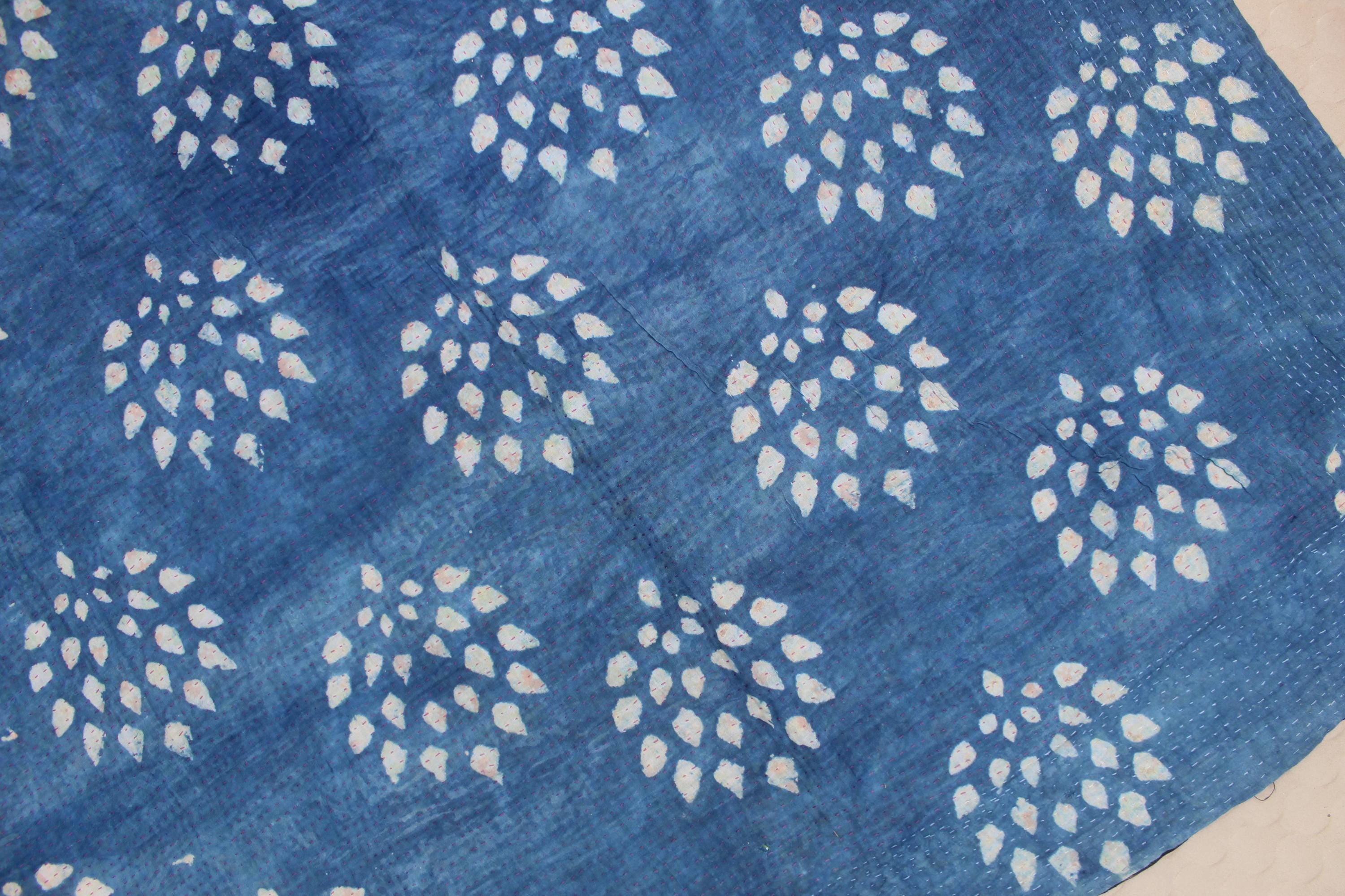 Manta Kantha India Colcha Estampada Block: Arte Textil 100% Algodón Hecho A Mano (90x90")