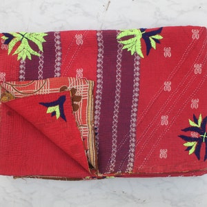 Hand Embroidered Vintage Kantha Quilt: Bohemian Twin Bedding