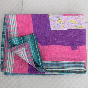Geometric Kantha Quilt: Twin Size Reversible Cotton Throw