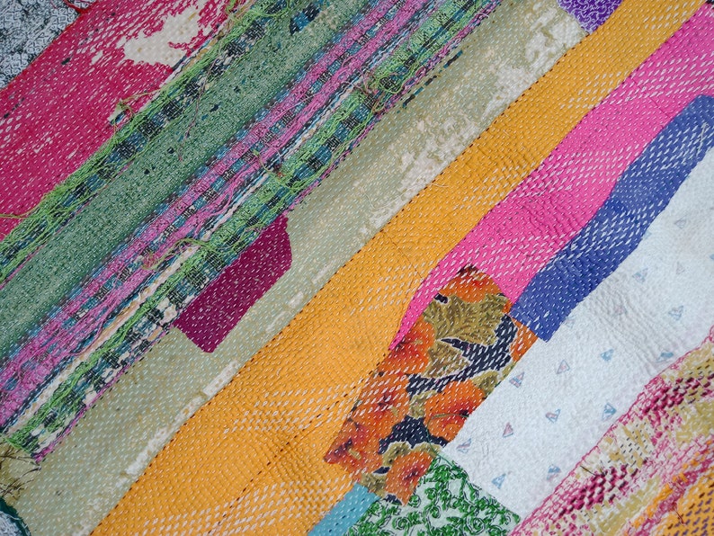 Stunning Amazing Vintage Kantha Master Rare Piece Rug Throw Heavy Unique Old Boho Bohemian Indian Hand stitched Antique Wall Hanging Quilt