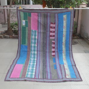 Vintage Kantha Quilt Patchwork Bedspread – Reversible Boho Throw (56x84 Inches)