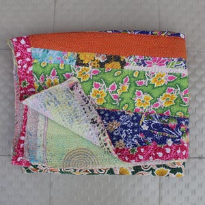 One of a Kind Vintage Kantha Quilt - Bohemian Style Throw & Blanket, Handmade Indian Cotton Beding, Bengal Kantha Quilt Fbric