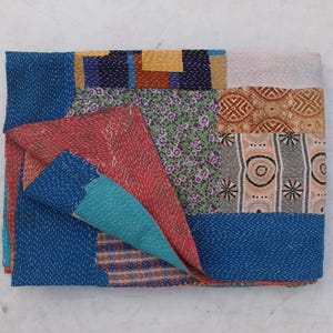 Vintage Hand-Stitched Kantha Quilt: Colorful Cotton Bedspread (70x90 Inches)