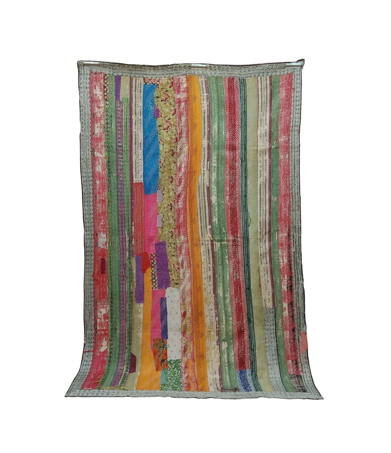 Stunning Amazing Vintage Kantha Master Rare Piece Rug Throw Heavy Unique Old Boho Bohemian Indian Hand stitched Antique Wall Hanging Quilt