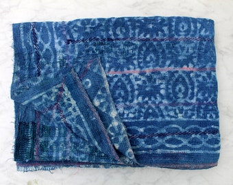 Indigo Kantha Quilt Handmade Throw Hand Block Indigo Print Hand Stitched Indigo Cotton Blanket Kantha Bedspread Reversible Quilt Bedcover
