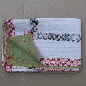 Handmade Twin Kantha Quilt: Floral Geometric Boho Throw