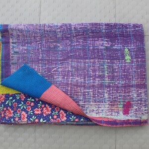 One of a Kind Vintage Kantha Quilt - Bohemian Style Throw & Blanket, Handmade Indian Cotton Beding, Bengal Kantha Quilt Fbric