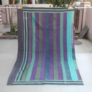 One of a Kind - Vintage Kantha Quilt - Bohemian Style Throw & Blanket, Handmade Indian Cotton Beding, Bengal Kantha Quilt Fbric