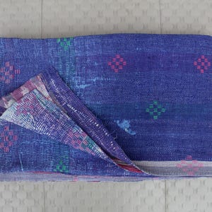 Vintage Twin Kantha Quilt: Hand-Stitched Bohemian Throw Blanket