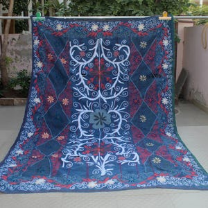 Vintage Kantha Quilt: Hand Stitched Reversible Indian Throw